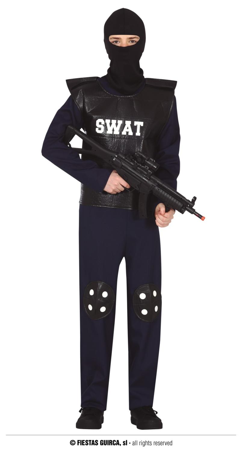 Costume d'agent du SWAT, enfants, tenue noire avec  manteau/pantalon/chapeau, tailles variées